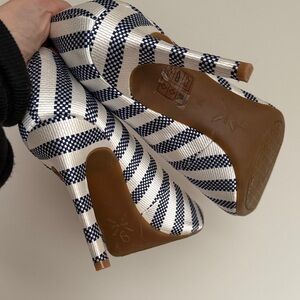Nine West Navy and White Striped Heels